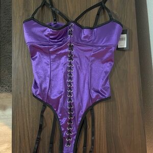 Purple Satin Corset Bodysuit